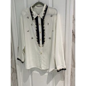 Jacques Vert Plus Vintage Women's Cream White Blouse Size 16 Long Sleeve